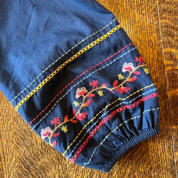 NAUTICA JEANS CO. Embroidered, Navy Blue, Peasant Top, Blouse Sz Small, S NWT - Picture 7 of 12